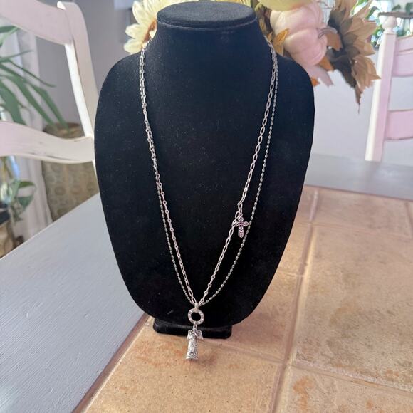 Jim Shore Silver Tone Angel Pendant Double Strand Necklace NEW - Picture 2 of 13